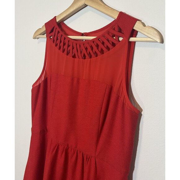 Anthropologie Maeve Lattice Neck Dress Red Size 10 Petite Fit Flare Zipper - Picture 8 of 14